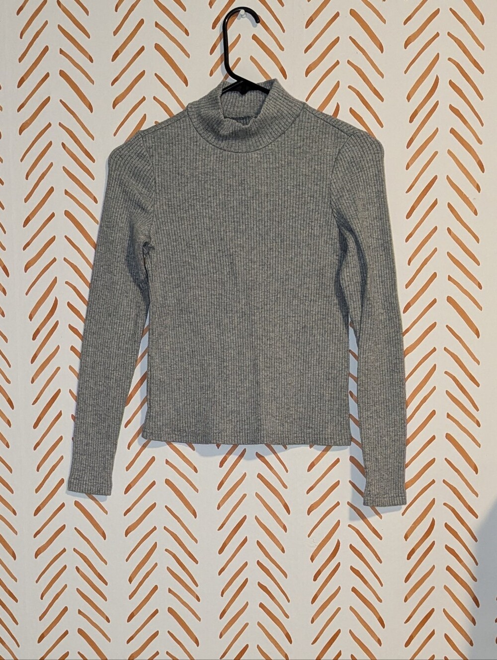 Women's Ribbed Mock Neck Long Sleeve Top - Gray Heavy Material